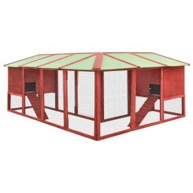 Outdoor Rabbit Hutch with Run Solid Wood Poultry House for Home Backyard Red and White