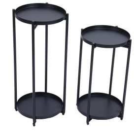 2Pcs Iron Plant Stand Table 2‚ÄëLayer Plant Pot Holder Display Shelf for House Garden Patio