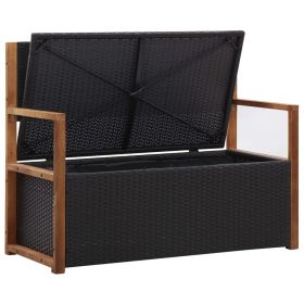 vidaXL Storage Bench 45.3" Poly Rattan and Solid Acacia Wood Black