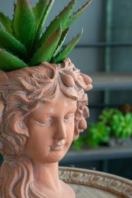 8x9x11.5" Brown Head Bust Planter, Greek Style Cement Head Planter - Indoor Outdoor Home Garden Decor