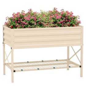 Outsunny Raised Garden Bed with Galvanized Steel Frame, Storage Shelf and Bed Liner, Elevated Planter Box with Legs for Vegetables, Flowers, Herbs