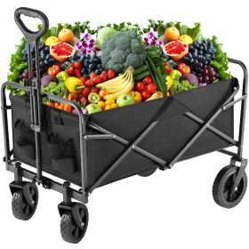 Folding Wagon Cart with Wheels, Foldable Grocery Cart,small, black