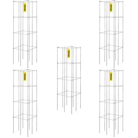 VEVOR Tomato Cages, 11.8" x 11.8" x 46.1", 5 Packs Square Plant Support Cages, Silver PVC-Coated Steel Tomato Towers for Climbing Vegetables, Plants