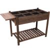 8 Pockets Horticulture Raised Garden Bed Elevated Wood Planter Box Stand with Foldable Side Table and Storage Shelf for Herb/Vegetables/Flowers