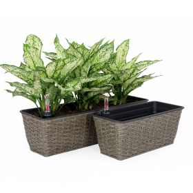 2-Pack Self-watering Planter - Hand Woven Wicker - Rectangular - Dark Gray