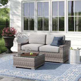 Fully Assembled 2-Person Wicker Seating Set with Cushions