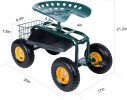 Garden Cart Rolling Work Seat with Tool Tray and 360 Swivel Seat