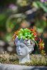 Greek Style Cement Head Planter - Indoor Outdoor Home Garden Decor, D6" x 9"