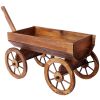 Wood Wagon Flower Planter Pot Stand W/Wheels Home Garden Outdoor Decor