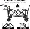 Collapsible Wagon Heavy Duty Folding Wagon Cart with Removable Canopy, 4" Wide Large All Terrain Wheels, Brake, Adjustable Handles