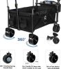 Collapsible Wagon Heavy Duty Folding Wagon Cart with Removable Canopy, 4" Wide Large All Terrain Wheels, Brake, Adjustable Handles