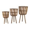 S/3 BAMBOO FOOTED PLANTERS 11/13/15", NATURAL