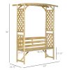 Outsunny Patio Garden Bench Arbor Arch with Pergola and 2 Trellises, 3 Seat Natural Wooden Outdoor Bench for Grape Vines & Climbing Plants