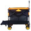 Big large capacity Folding cart Extra Long Extender Wagon Cart Folding Wagon Garden Shopping Beach Cart (black +orange)