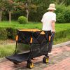 Big large capacity Folding cart Extra Long Extender Wagon Cart Folding Wagon Garden Shopping Beach Cart (black +orange)