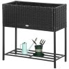 Outsunny Raised Garden Bed, Elevated Planter Box with Rattan Wicker Look, Tool Storage Shelf, Portable Design for Herbs, Vegetables, Flowers, Black