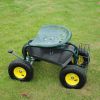 Garden Cart Rolling Work Seat with Tool Tray and 360 Swivel Seat