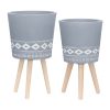 S/2 10/12" DIAMOND PLANTER W/ WOOD LEGS, GRAY (KD)