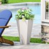 13" Outdoor Modern MGO Small Cast Stone Planter, White