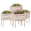 Outsunny 4PCS Raised Garden Bed, Wooden Elevated Planter Box Kit with Bed Liner, DIY Shape, for Flowers Vegetables