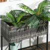 Outsunny Raised Garden Bed, Elevated Planter Box with Rattan Wicker Look, Tool Storage Shelf, Portable Design for Herbs, Vegetables, Flowers, Gray