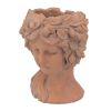 8x9x11.5" Brown Head Bust Planter, Greek Style Cement Head Planter - Indoor Outdoor Home Garden Decor