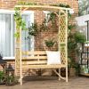 Outsunny Patio Garden Bench Arbor Arch with Pergola and 2 Trellises, 3 Seat Natural Wooden Outdoor Bench for Grape Vines & Climbing Plants