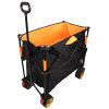 Big large capacity Folding cart Extra Long Extender Wagon Cart Folding Wagon Garden Shopping Beach Cart (black +orange)