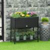 Outsunny Raised Garden Bed, Elevated Planter Box with Rattan Wicker Look, Tool Storage Shelf, Portable Design for Herbs, Vegetables, Flowers, Black