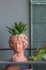 8x9x11.5" Brown Head Bust Planter, Greek Style Cement Head Planter - Indoor Outdoor Home Garden Decor