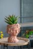 8x9x11.5" Brown Head Bust Planter, Greek Style Cement Head Planter - Indoor Outdoor Home Garden Decor