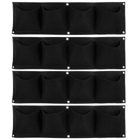 4Pcs 4 Pocket Plant Grow Bag Wall Mounted Reusable Degradable Felt Garden PlanterBlack (Color: black)