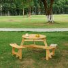 Outdoor 6 Person Picnic Table, 6 person Round Picnic Table with 3 Built-in Benches, Umbrella Hole, Outside Table and Bench Set for Garden, Backyard