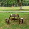 Outdoor 6 Person Picnic Table, 6 person Round Picnic Table with 3 Built-in Benches, Umbrella Hole, Outside Table and Bench Set for Garden, Backyard