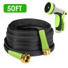 Non-Expandable Garden Hose Kink-Free Lightweight Water Hose Lay Flat Garden Hose with 10 Patterns Hose Nozzle Storage Bag Hanging Hook for Outdoor Wat