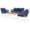 K&K 4-Piece Boho Rope Patio Furniture Set, Outdoor Furniture with Acacia Wood Table