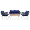 K&K 4-Piece Boho Rope Patio Furniture Set, Outdoor Furniture with Acacia Wood Table