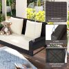 2-Person Wicker Hanging Porch Swing with Chains; Cushion; Pillow; Rattan Swing Bench for Garden; Backyard; Pond