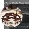 Outdoor 6 Person Picnic Table, 6 person Round Picnic Table with 3 Built-in Benches, Umbrella Hole, Outside Table and Bench Set for Garden, Backyard