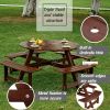 Outdoor 6 Person Picnic Table, 6 person Round Picnic Table with 3 Built-in Benches, Umbrella Hole, Outside Table and Bench Set for Garden, Backyard