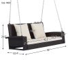 2-Person Wicker Hanging Porch Swing with Chains; Cushion; Pillow; Rattan Swing Bench for Garden; Backyard; Pond