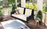 2-Person Wicker Hanging Porch Swing with Chains; Cushion; Pillow; Rattan Swing Bench for Garden; Backyard; Pond