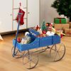 Wooden Wagon Plant Bed with Metal Wheels for Garden Yard Patio