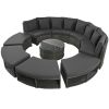 Outdoor Patio Furniture Luxury Circular Outdoor Sofa Set Rattan Wicker Sectional Sofa Lounge Set with Tempered Glass Coffee Table, 6 Pillows