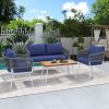 K&K 4-Piece Boho Rope Patio Furniture Set, Outdoor Furniture with Acacia Wood Table