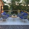 K&K 4-Piece Boho Rope Patio Furniture Set, Outdoor Furniture with Acacia Wood Table