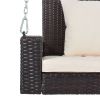 2-Person Wicker Hanging Porch Swing with Chains; Cushion; Pillow; Rattan Swing Bench for Garden; Backyard; Pond