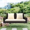 2-Person Wicker Hanging Porch Swing with Chains; Cushion; Pillow; Rattan Swing Bench for Garden; Backyard; Pond