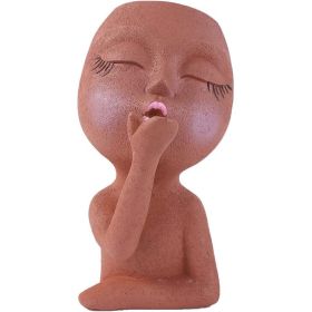 1pc Funny Figure Flower Pot; Resin Flying Kiss Girl Planters Vase Tabletop Decoration; For Indoor Outdoor Garden Home Decor (Color: Brown color)